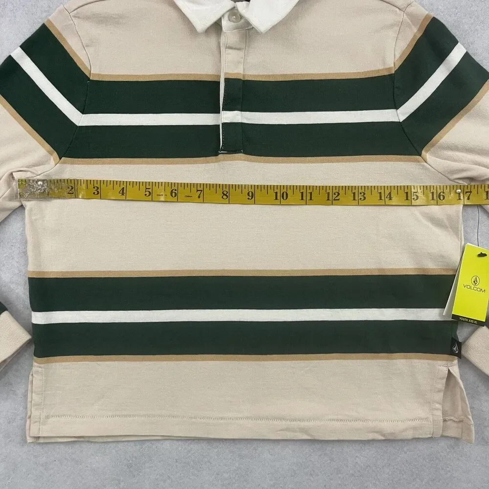Volcom Girls Small Rugby Polo Shirt 7/8 Striped Long Sleeve NWT Beige - Picture 5 of 15